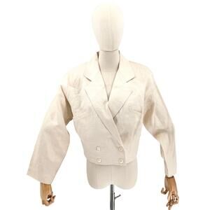 Vintage 80s Ann Gerlin Cream 100% Linen Cropped Jacket
